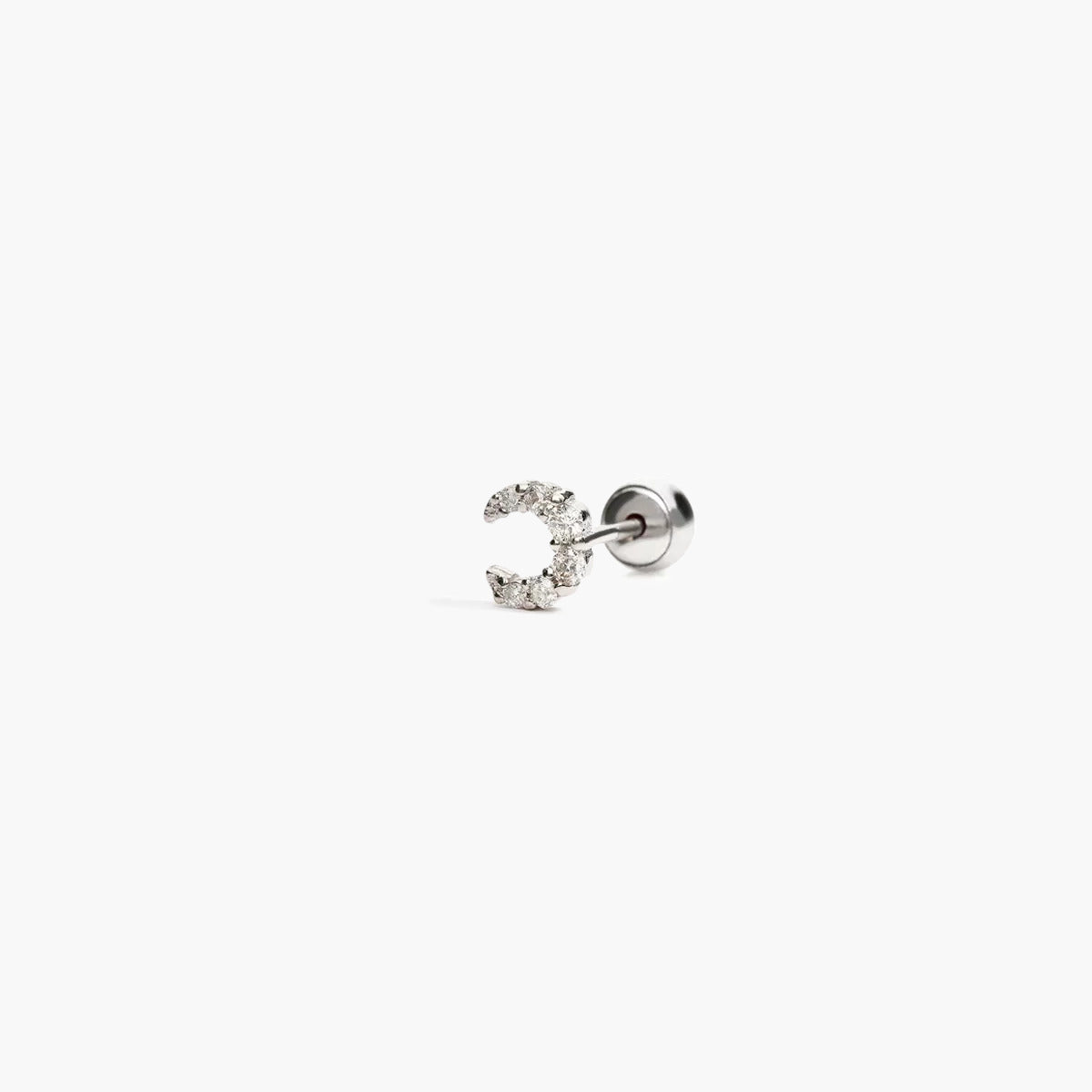 Piercing de oreja de oro blanco 18K diamante natural 0.05 ct. luna 5 mm