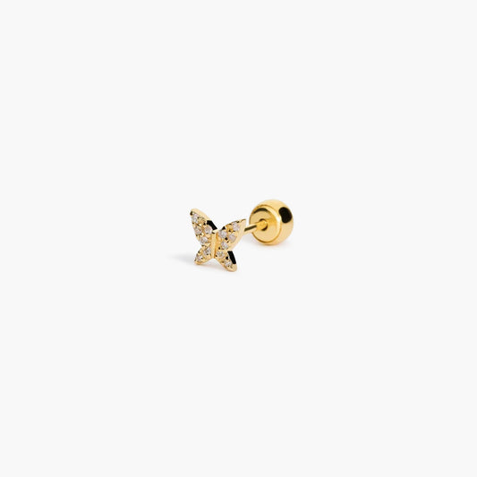 Piercing de oreja de oro 18K diamante natural 0.05 ct. mariposa 4 mm