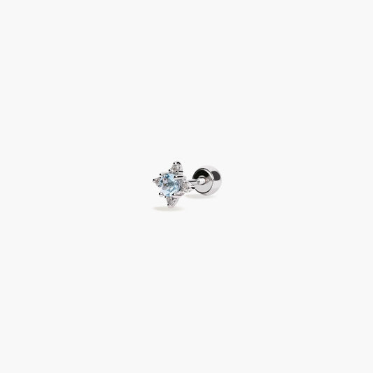 Piercing de oreja de oro blanco 18K diamante natural 0.03 ct. aguamarina 6 mm GLACIER