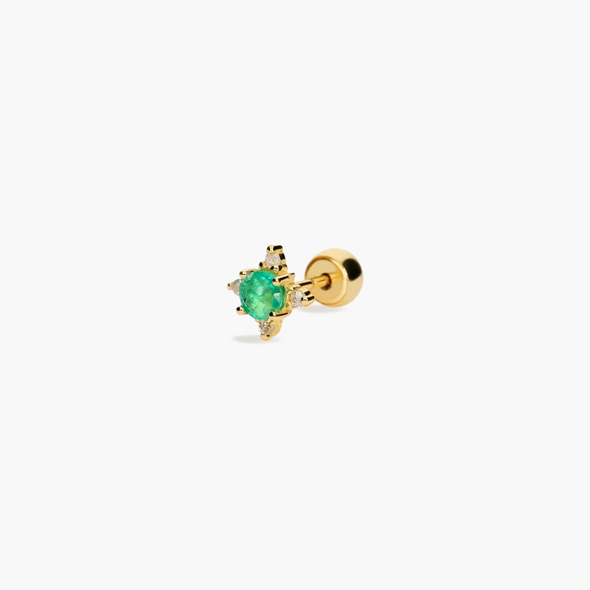 Piercing de oreja de oro 18K diamante natural 0.03 ct. esmeralda 6 mm RAINFOREST
