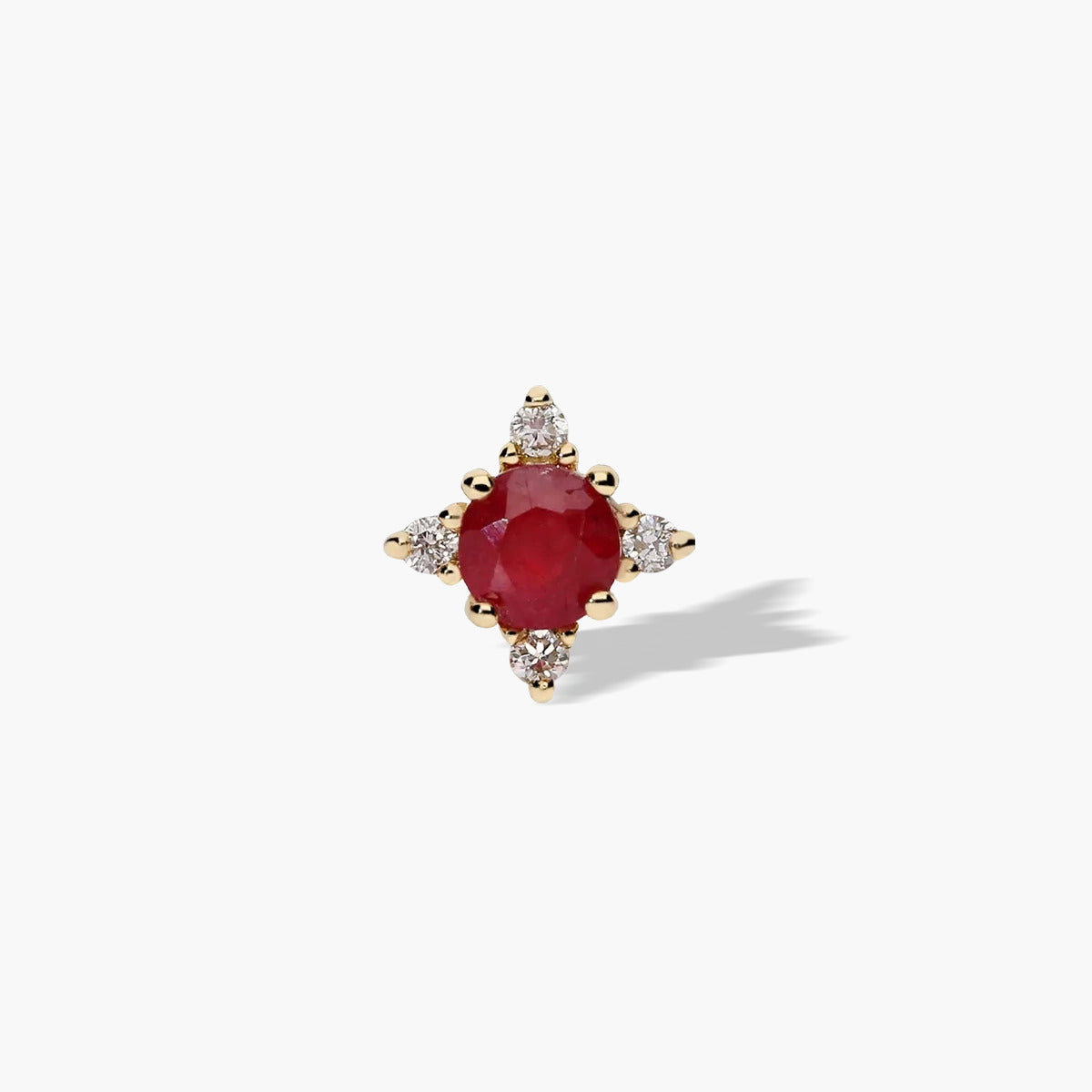 Piercing de oreja de oro 18K diamante natural 0.03 ct. rubí 6 mm MAGMA