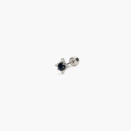 Piercing de oreja de oro blanco 18K diamante natural 0.03 ct. zafiro 6 mm MIDNIGHT