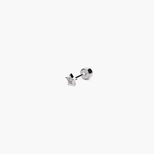 Piercing de oreja de oro blanco 18K diamante natural 0.01 ct. estrella 3 mm