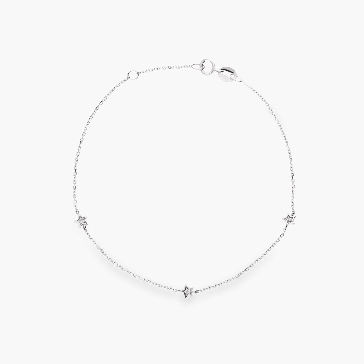 Pulsera de oro blanco 18K diamante natural 0.03 ct. estrellas 17-19 cm