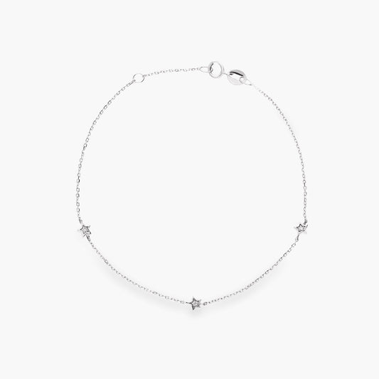 Pulsera de oro blanco 18K diamante natural 0.03 ct. estrellas 17-19 cm