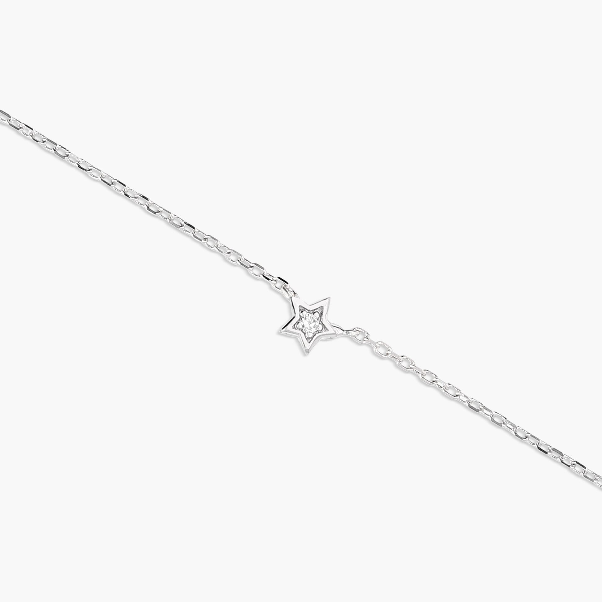 Pulsera de oro blanco 18K diamante natural 0.03 ct. estrellas 17-19 cm