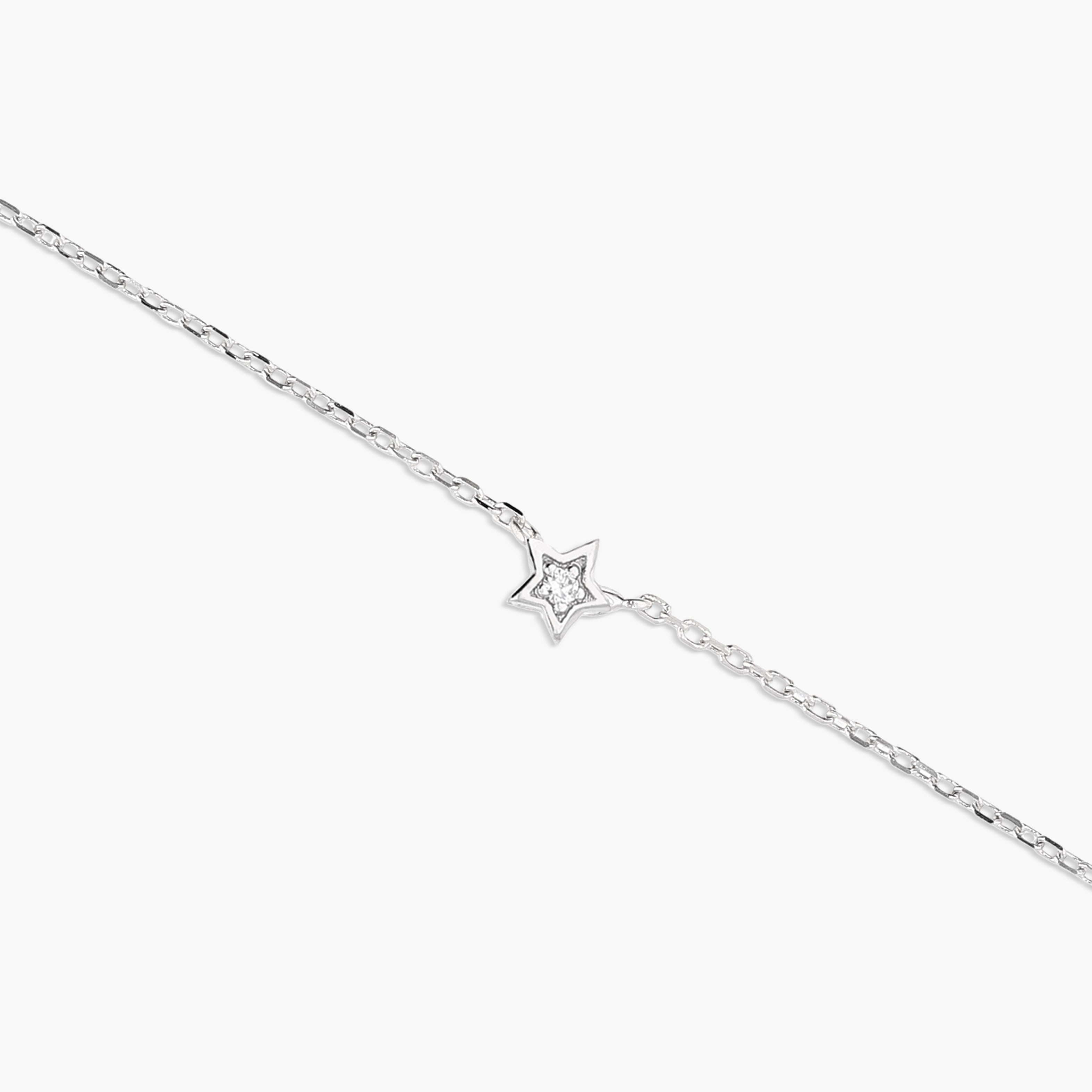 Pulsera de oro blanco 18K diamante natural 0.03 ct. estrellas 17-19 cm