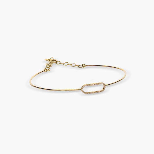 Pulsera rígida oval calado de oro 18K diamante natural 0.09 ct. 55x47 mm