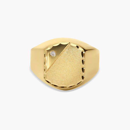 Sello hombre rectangular dibujo diagonal de oro 18K circonita