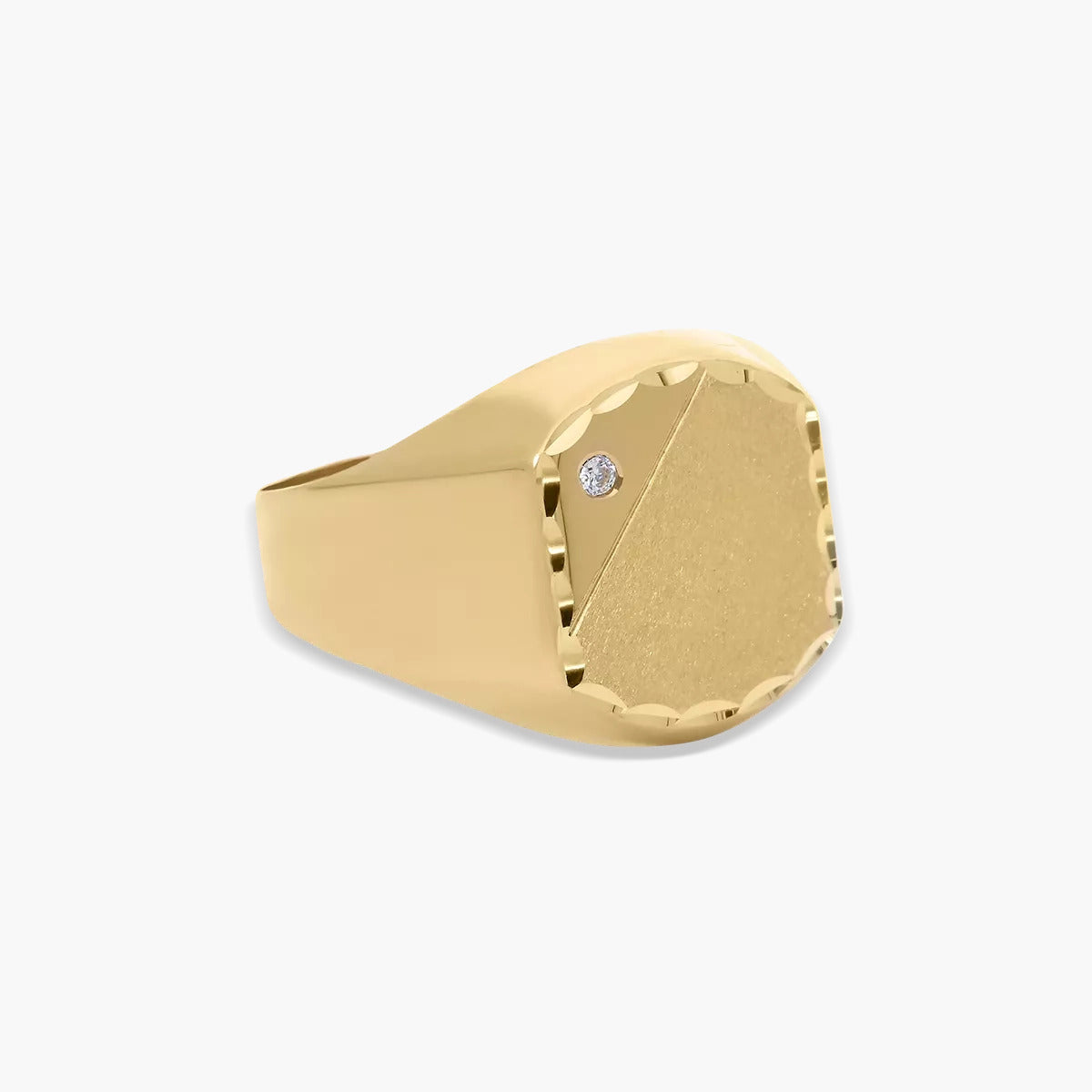 Sello hombre rectangular dibujo diagonal de oro 18K circonita