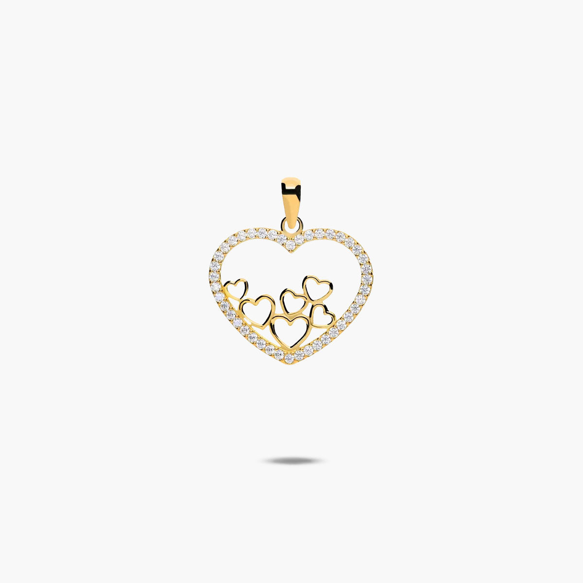 Colgante corazones de oro 18K circonitas 16 mm