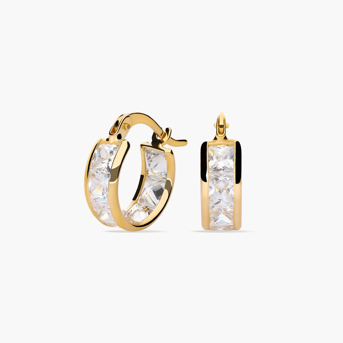Pendientes de aro de oro 18K circonitas 12 mm