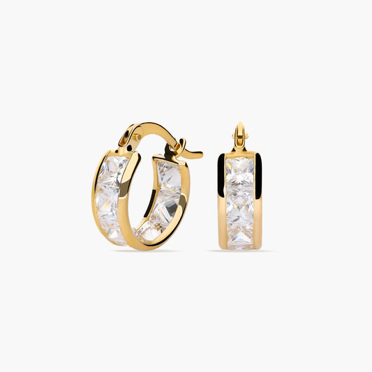 Pendientes de aro de oro 18K circonitas 12 mm