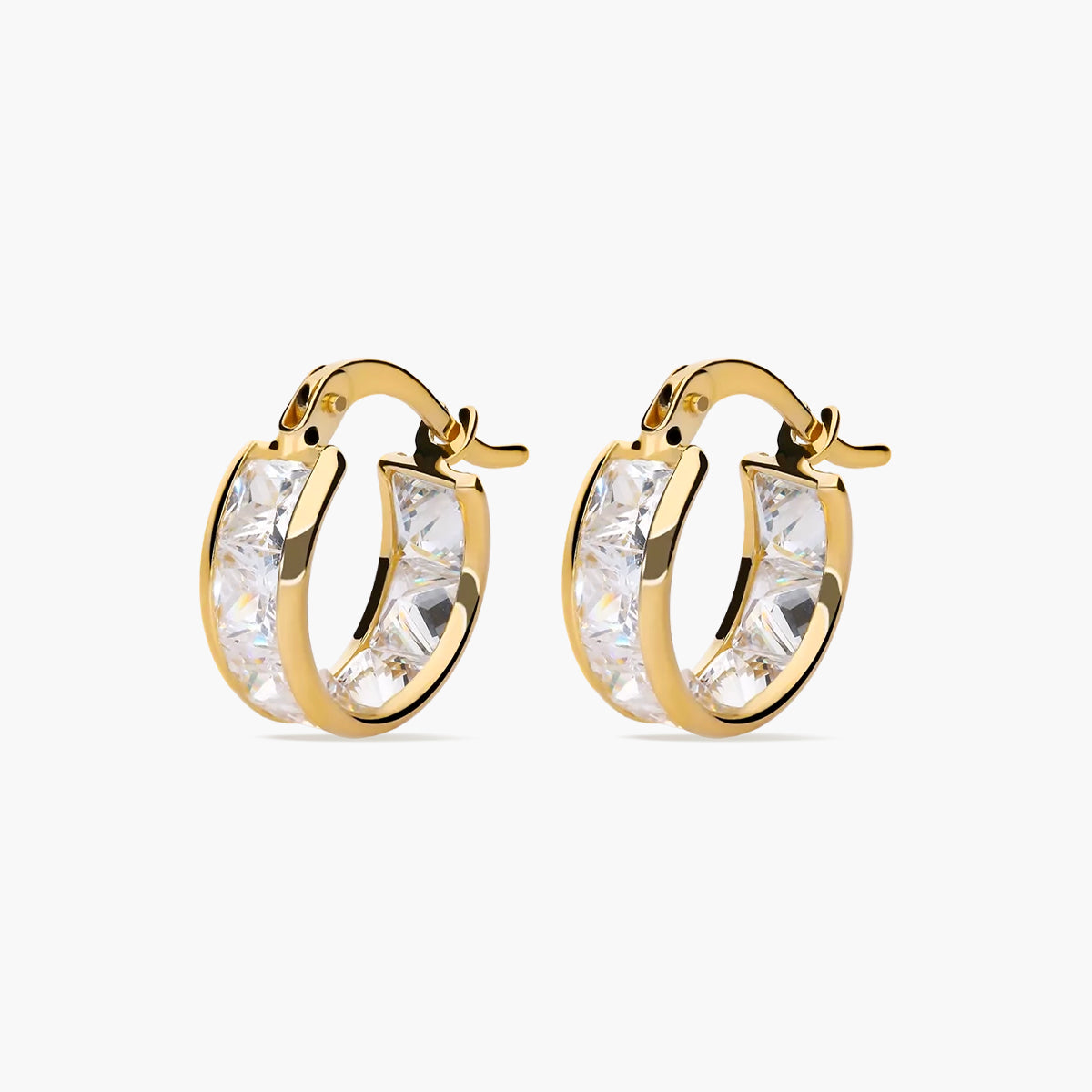 Pendientes de aro de oro 18K circonitas 12 mm