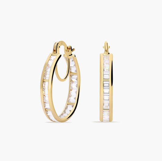 Pendientes de aro de oro 18K circonitas 20 mm