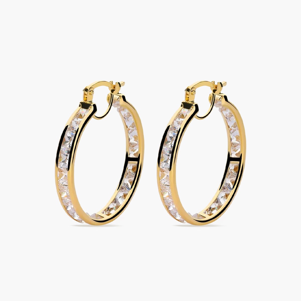 Pendientes de aro de oro 18K circonitas 23 mm