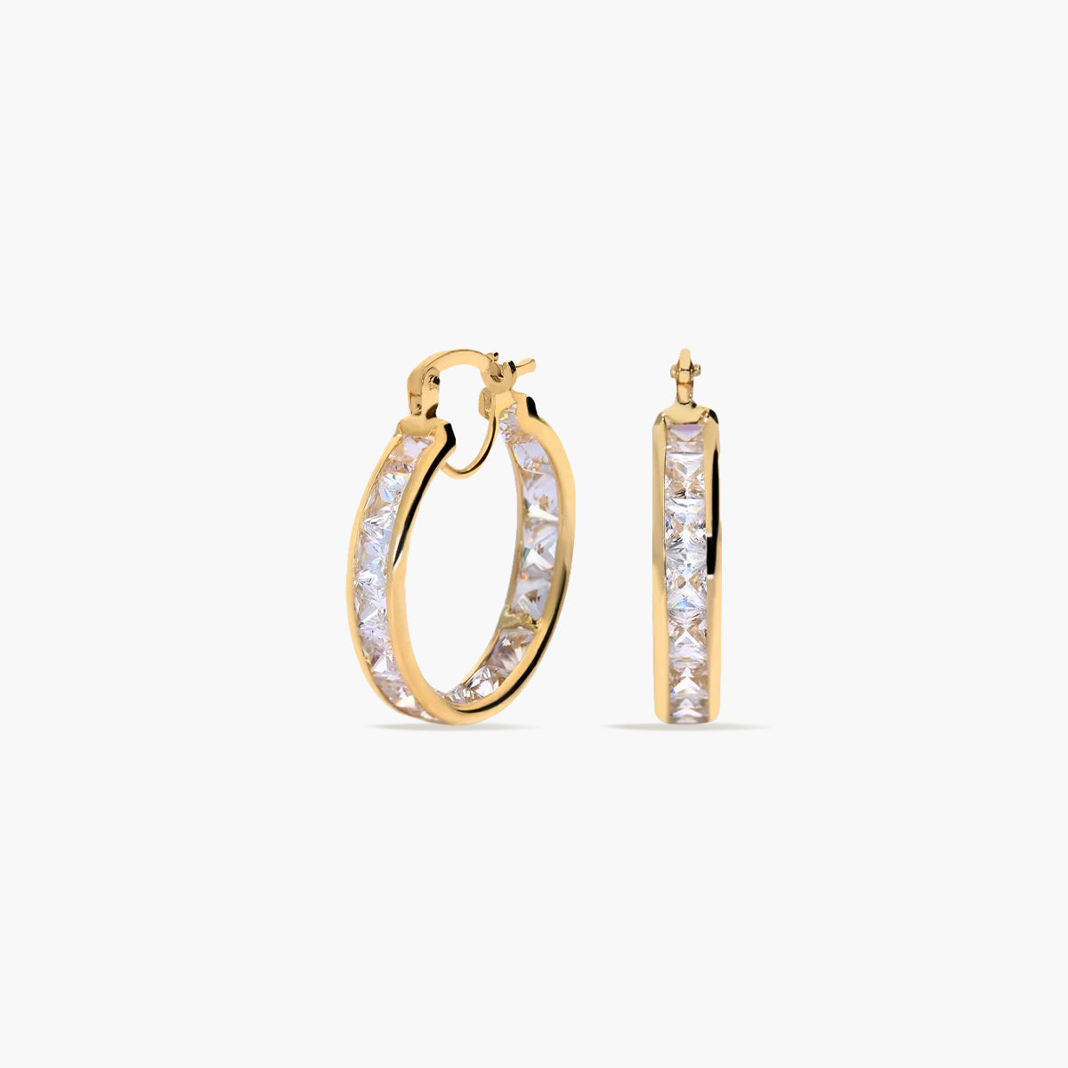 Pendientes de aro de oro 18K circonitas 18 mm