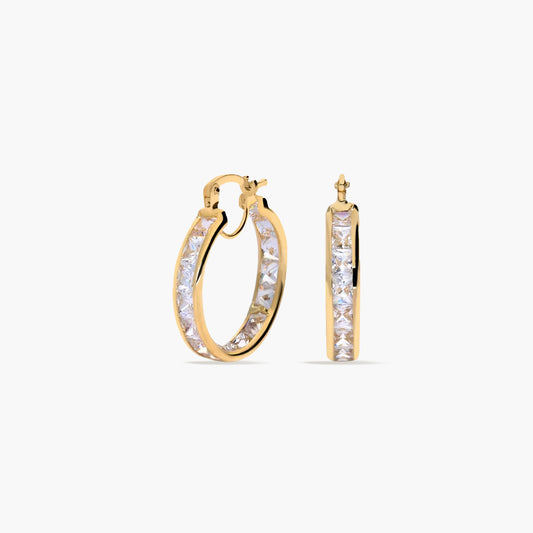 Pendientes de aro de oro 18K circonitas 18 mm