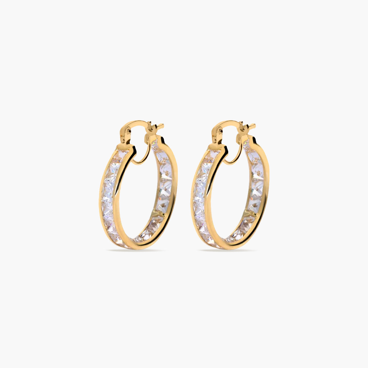 Pendientes de aro de oro 18K circonitas 18 mm