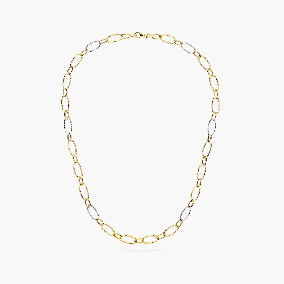 Gargantilla de oro bicolor 18K 45 cm anillas