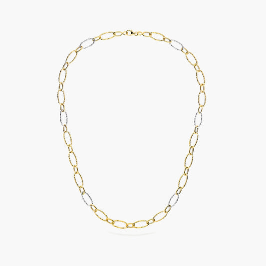 Gargantilla de oro bicolor 18K 45 cm anillas