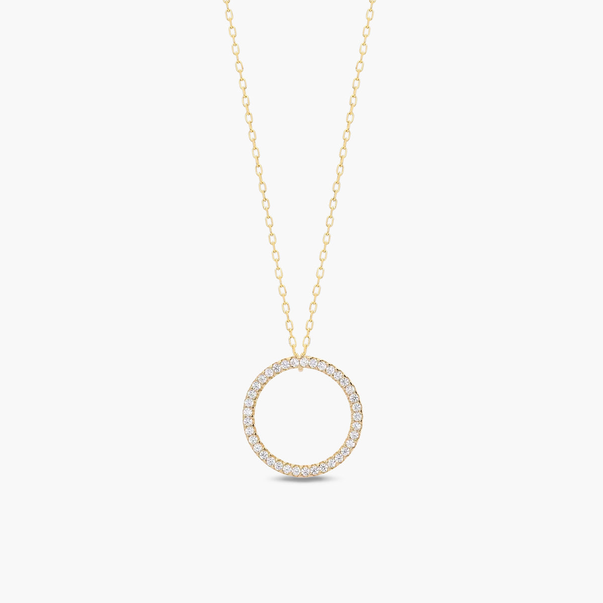 Collar silueta círculo de oro 18K circonitas 14 mm