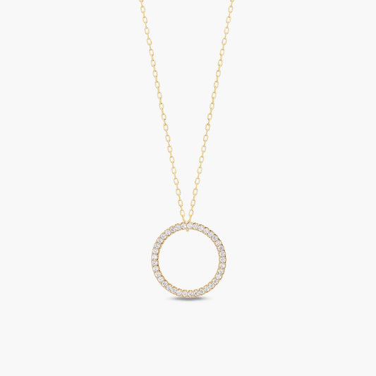 Collar silueta círculo de oro 18K circonitas 14 mm