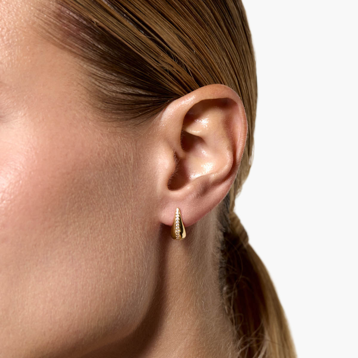 Pendientes gota de oro 18K circonitas 15 mm