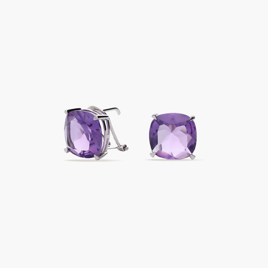 Pendientes de oro blanco 18K amatista violeta 10 mm