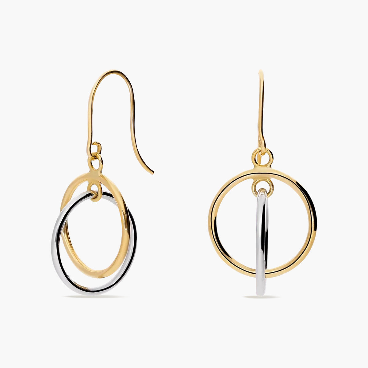 Pendientes largos doble círculo de oro 18K 25 mm