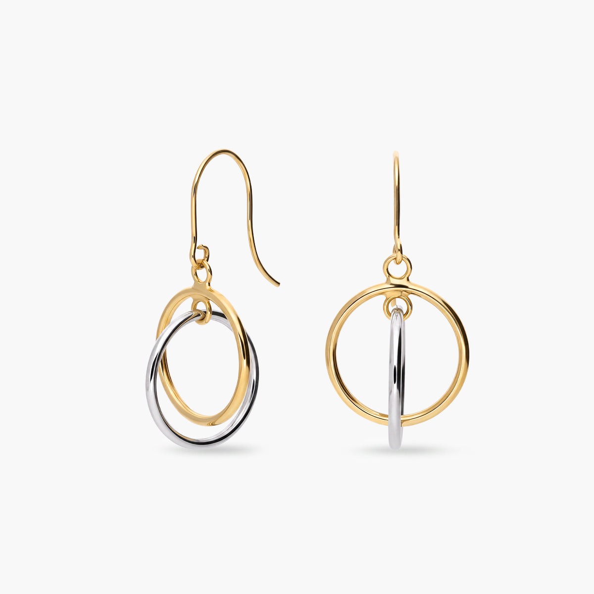 Pendientes largos doble círculo de oro 18K 25 mm