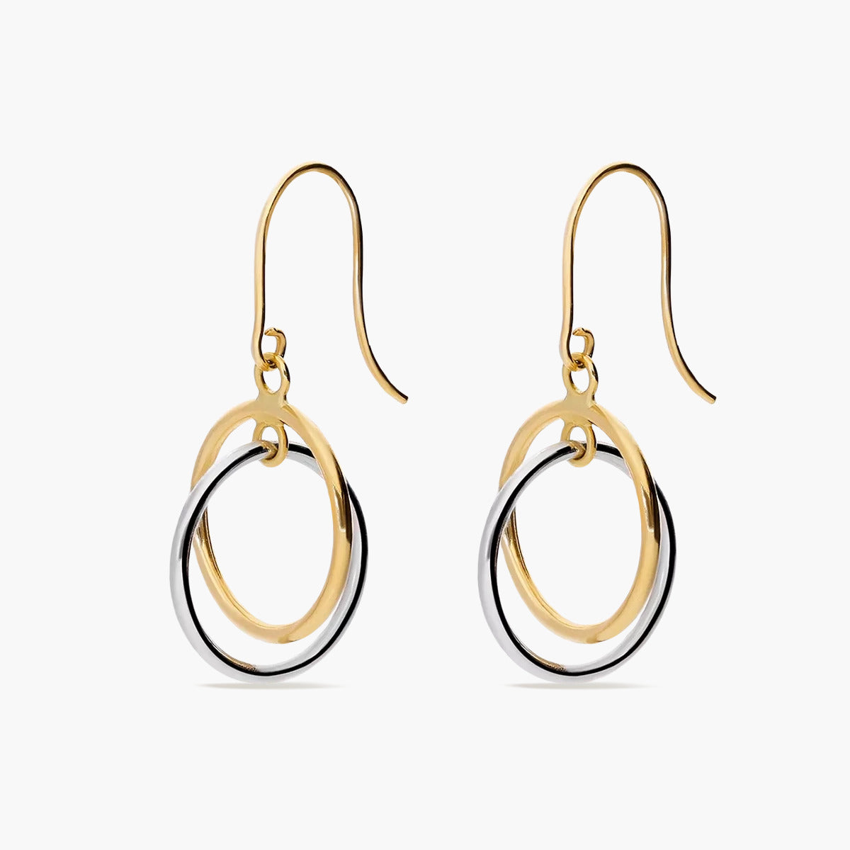 Pendientes largos doble círculo de oro 18K 25 mm