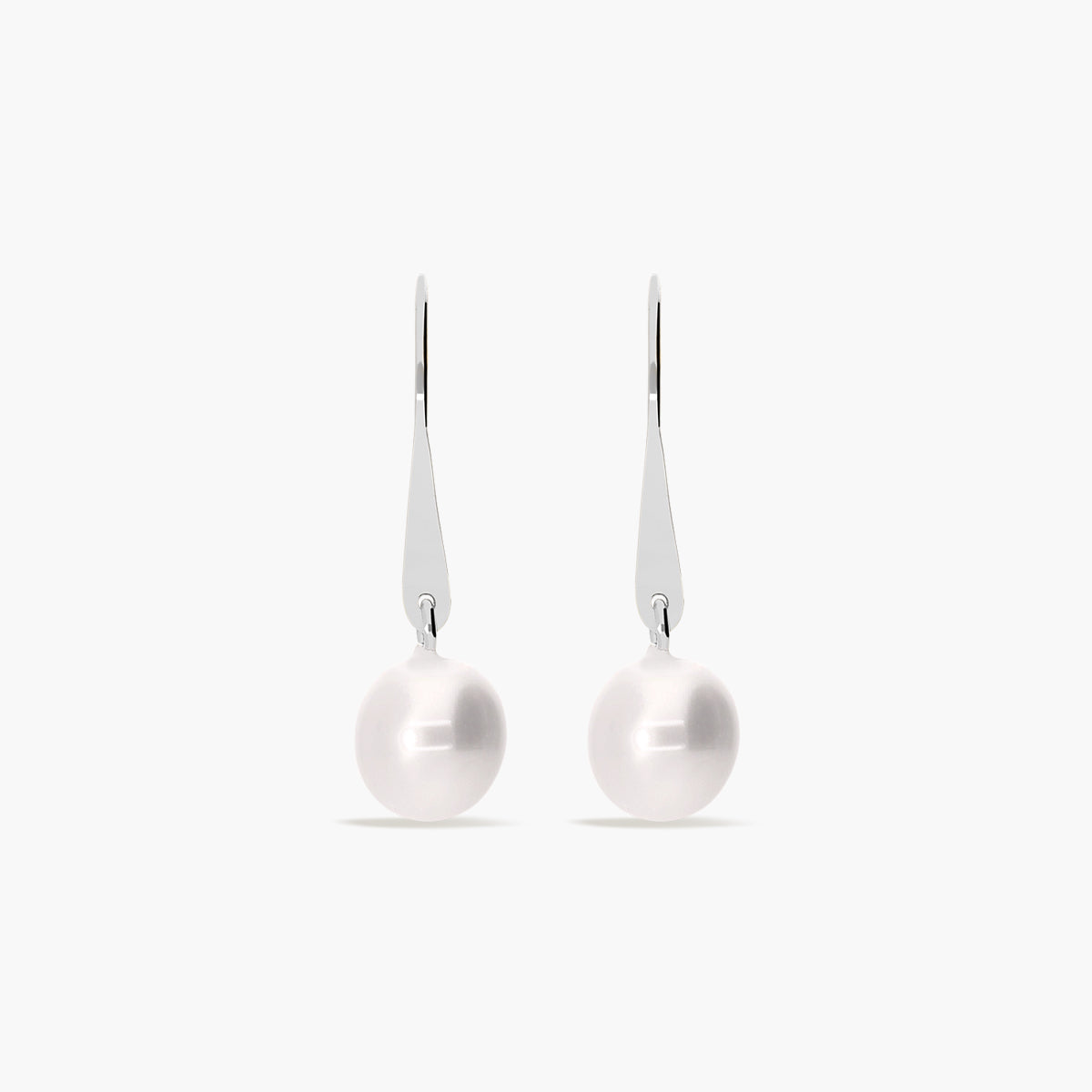 Pendientes largos de oro blanco 18K con perlas 25 mm