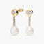 Pendientes largos de oro 18K con perlas y circonitas 26 mm
