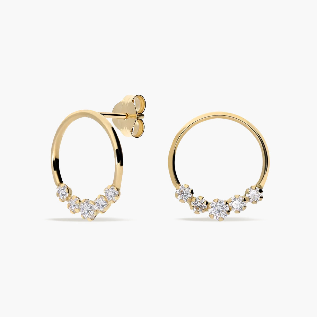 Pendientes de oro 18K tipo aro circonitas 14 mm