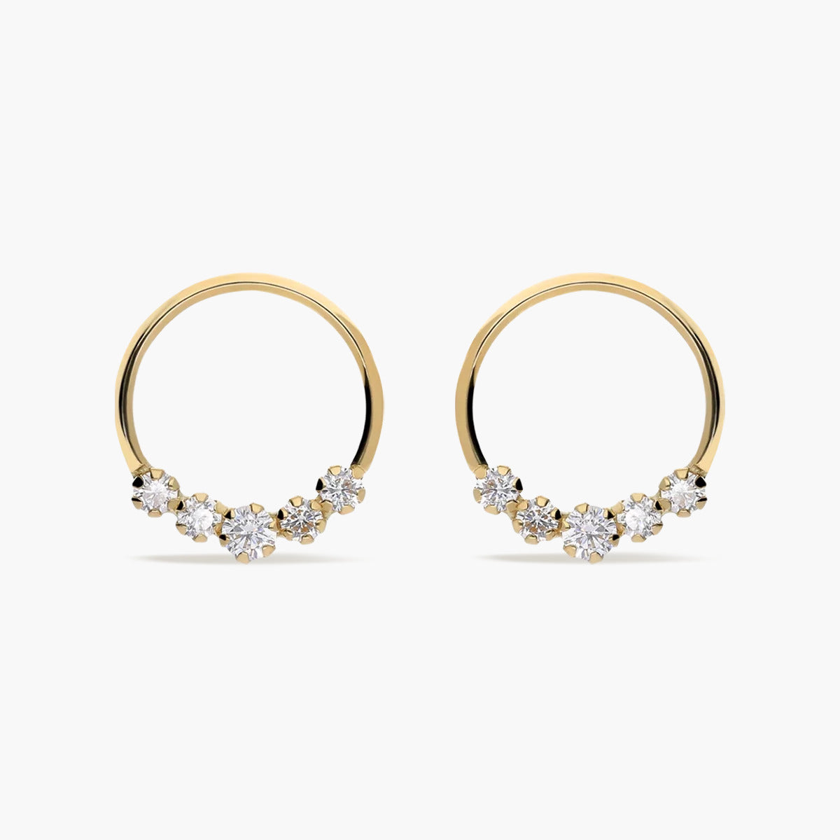 Pendientes de oro 18K tipo aro circonitas 14 mm