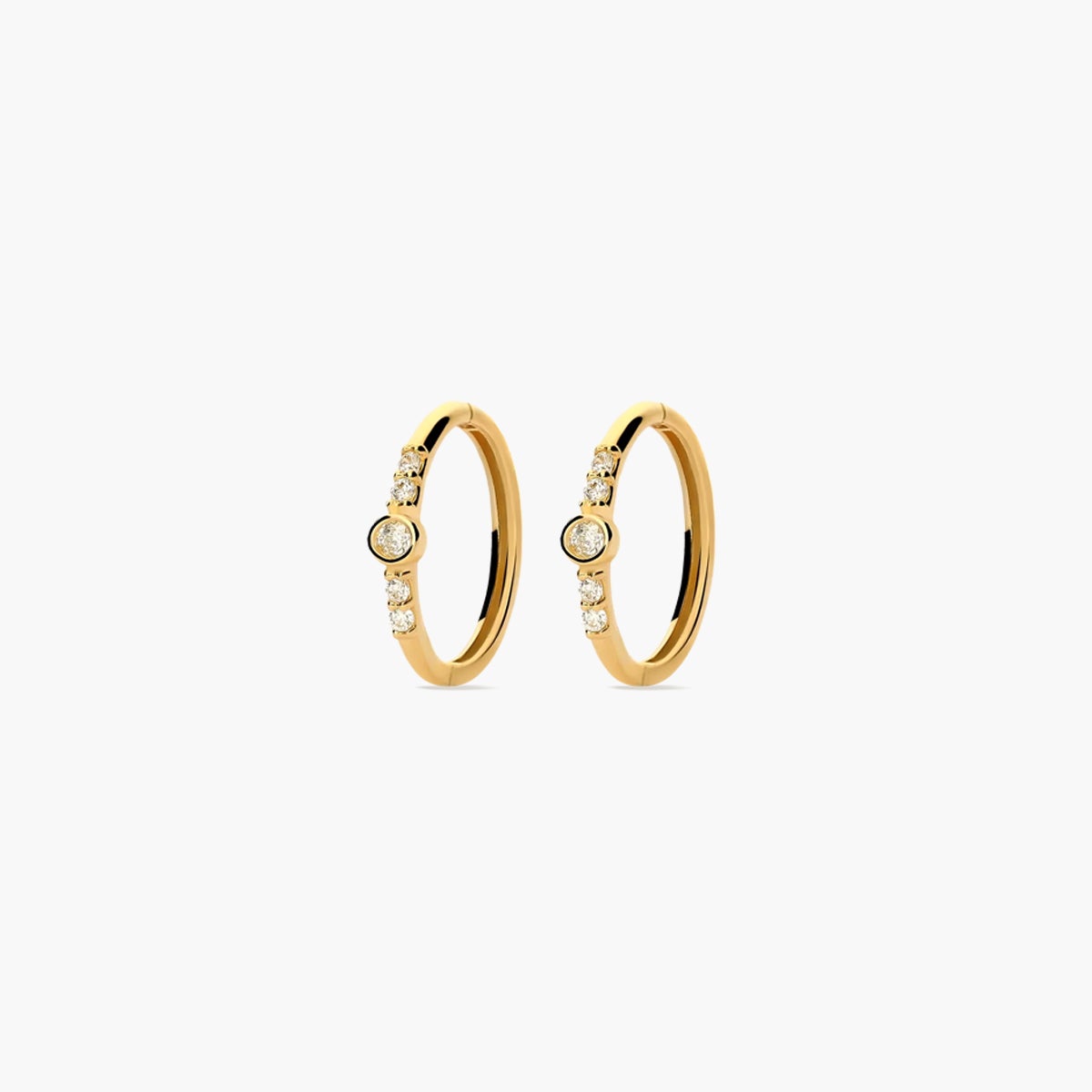 Pendientes de oro 18K tipo aro circonitas 11 mm