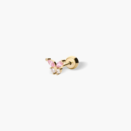 Piercing de oreja de oro 18K circonitas rosa mariposa 4 mm