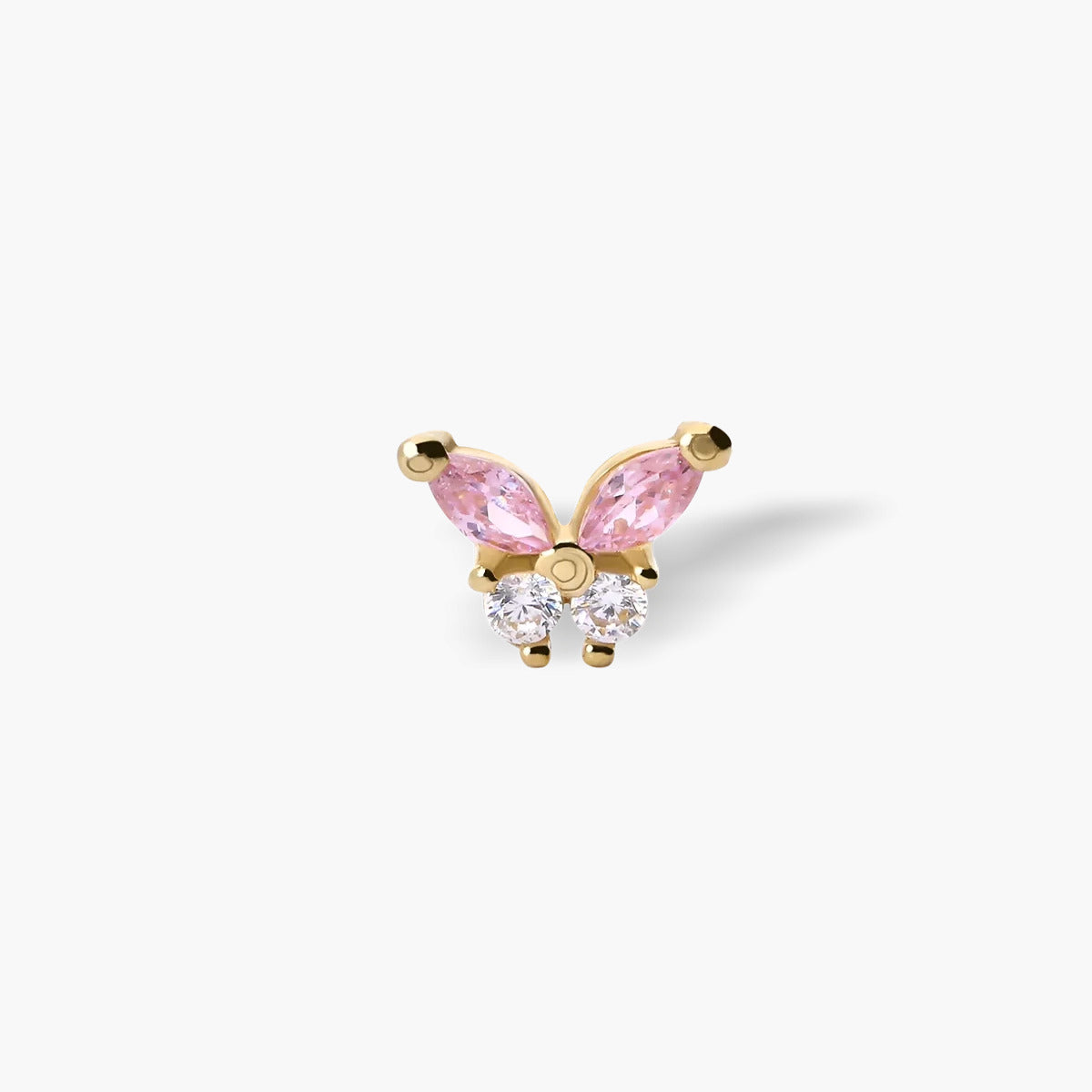 Piercing de oreja de oro 18K circonitas rosa mariposa 4 mm
