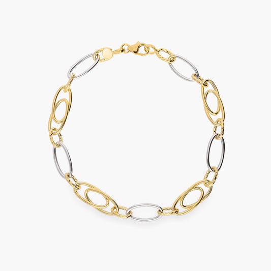 Pulsera de oro bicolor 18K eslabón anillas 20 cm