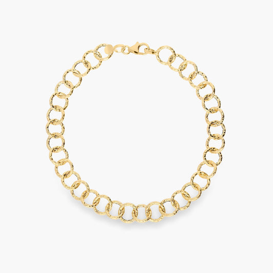 Pulsera de oro 18K eslabón anillas redondas 19 cm