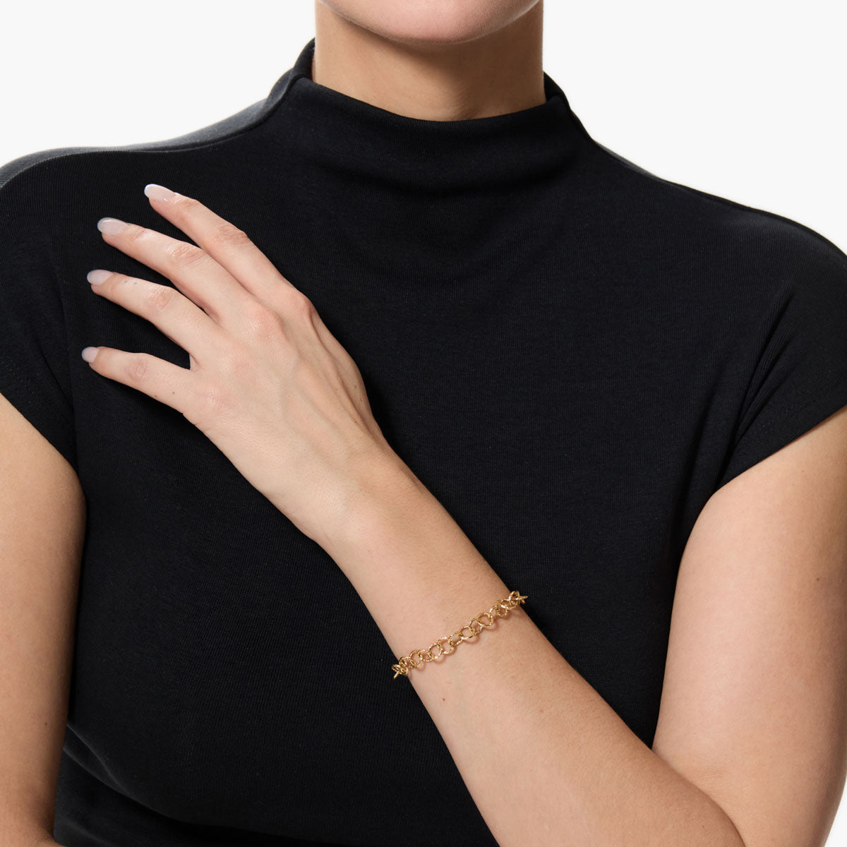 Pulsera de oro 18K eslabón anillas redondas 19 cm