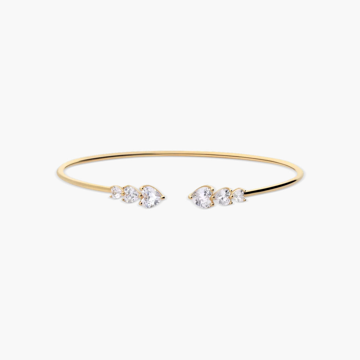 Pulsera rígida corazones de oro 18K circonitas 60x50 mm FANCY LOVE