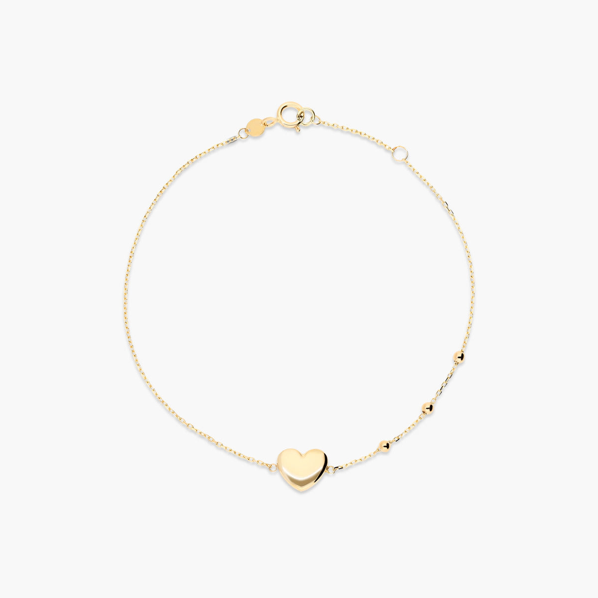Pulsera de oro 18K corazón y cadena con bolitas 16-18 cm