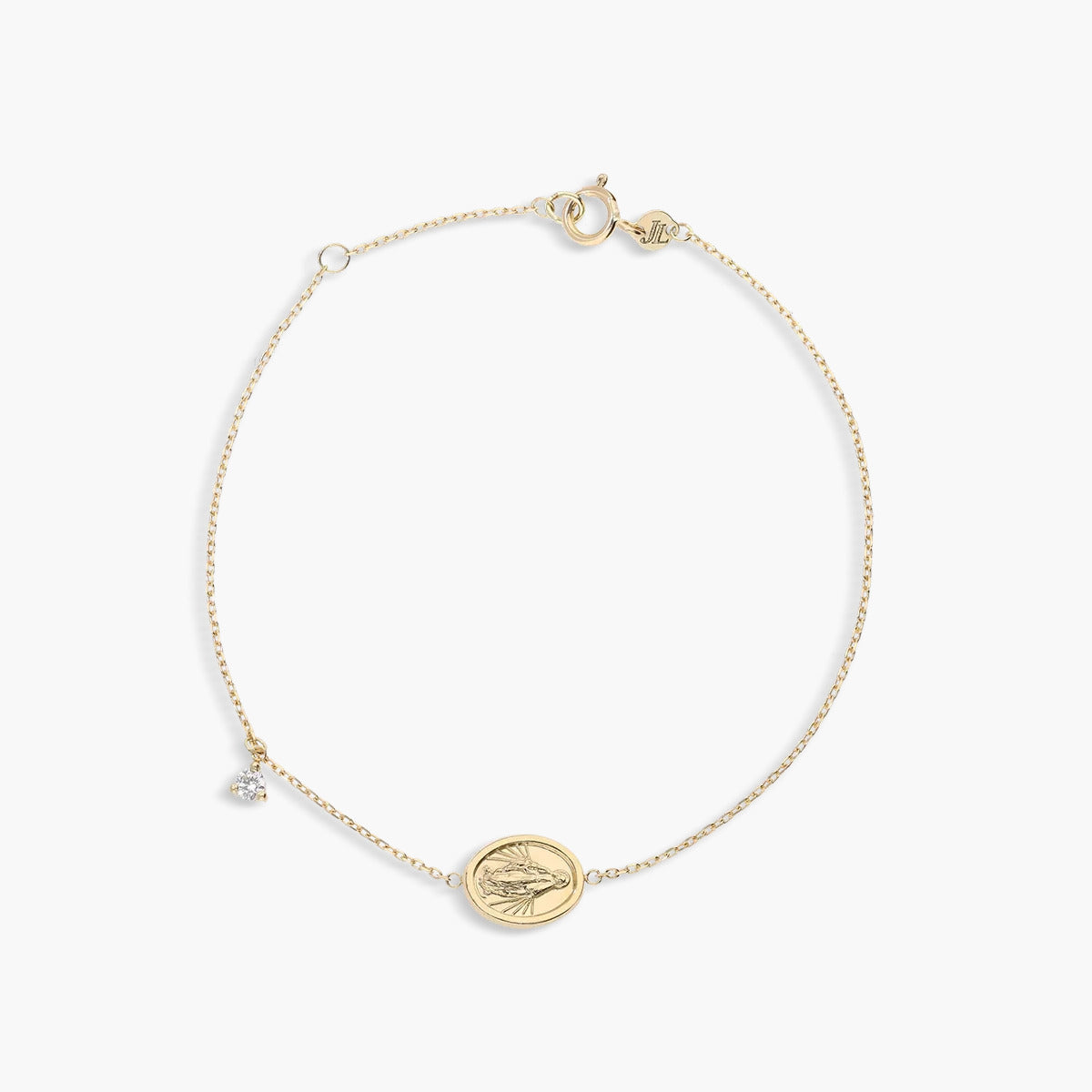 Pulsera de oro 18K circonita e imagen de la Virgen de la Milagrosa 16-18 cm