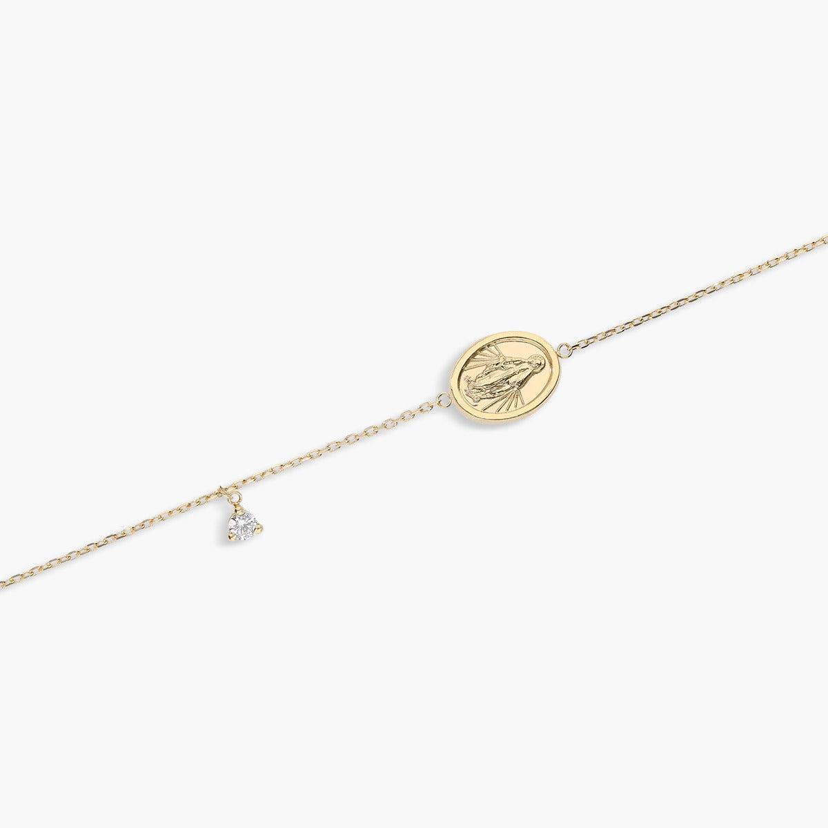 Pulsera de oro 18K circonita e imagen de la Virgen de la Milagrosa 16-18 cm