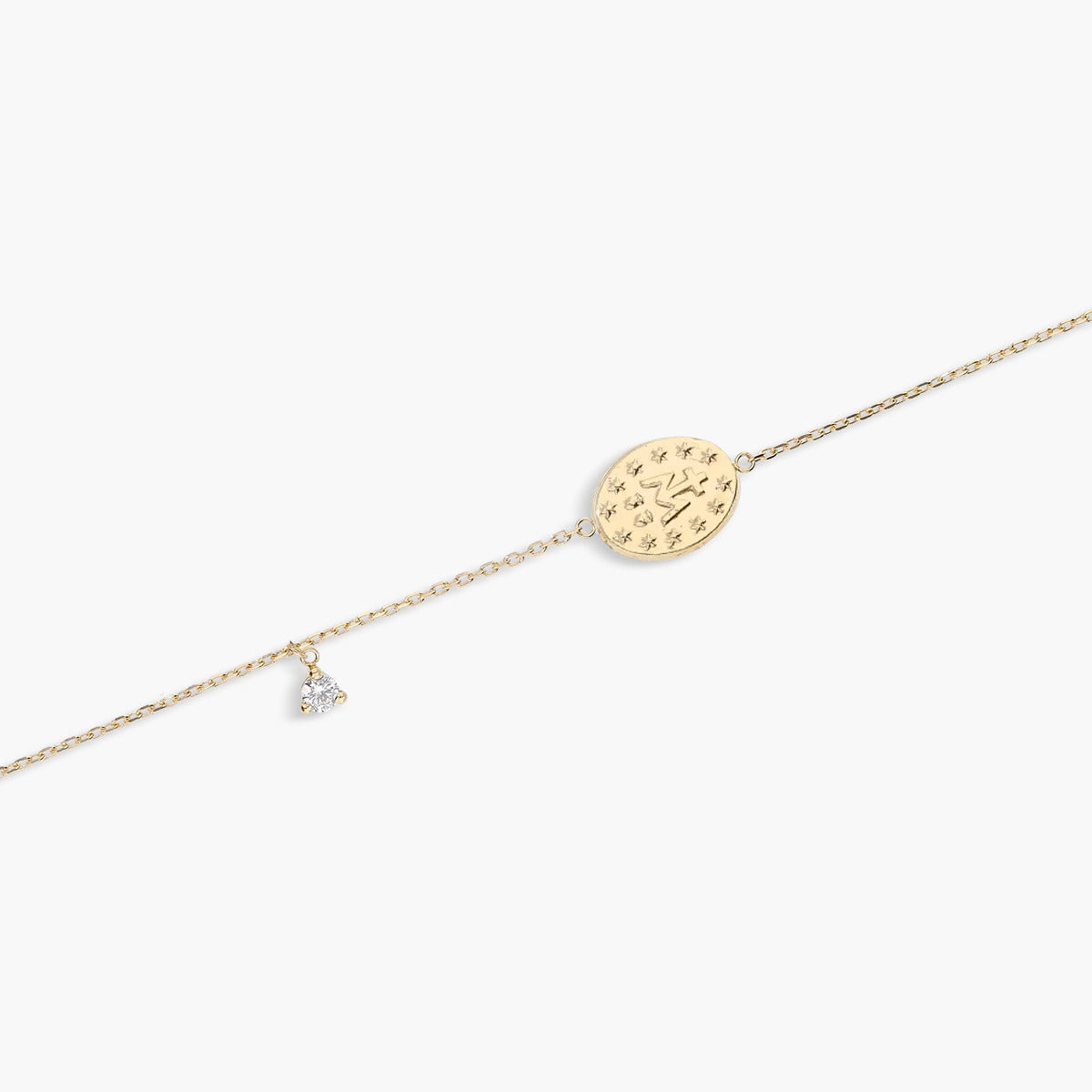 Pulsera de oro 18K circonita e imagen de la Virgen de la Milagrosa 16-18 cm
