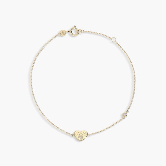 Pulsera de oro 18K circonita y corazón "LOVE" 16-18 cm