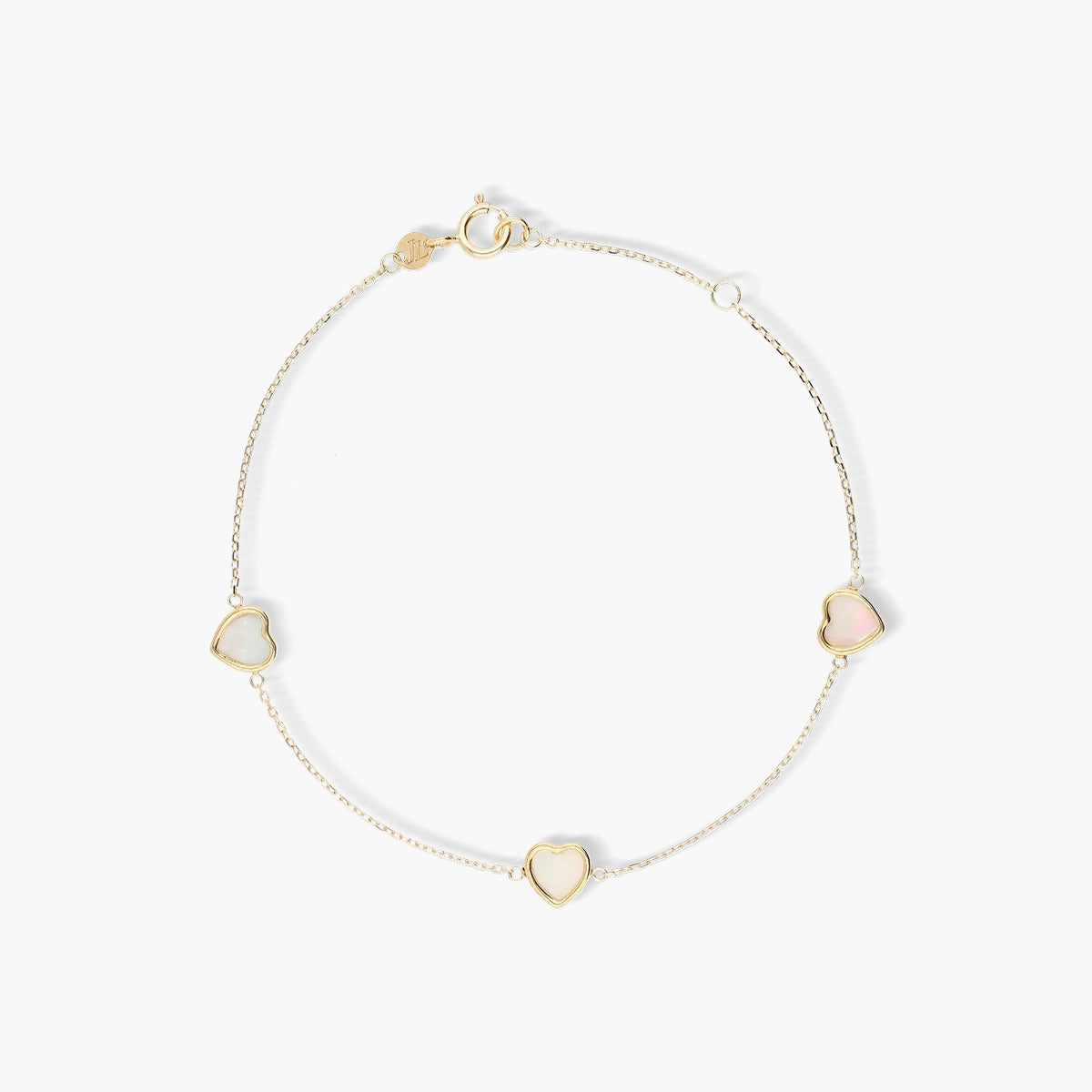 Pulsera de oro 18K corazones en nácar 16-18 cm