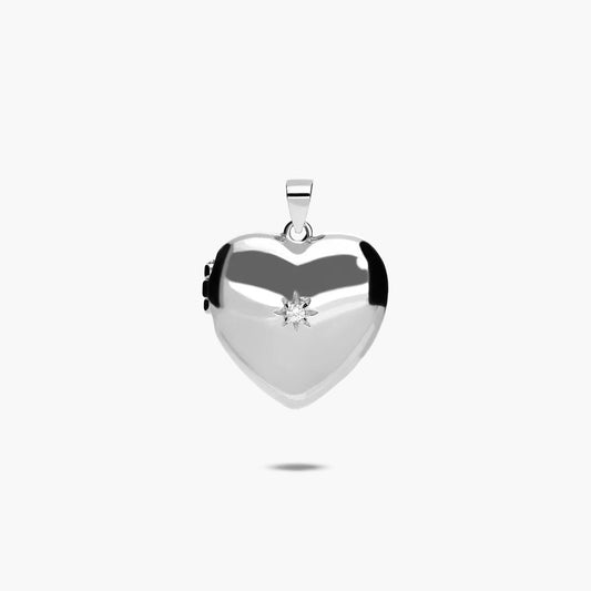 Colgante dije corazón de plata 1ª ley circonita 20 mm